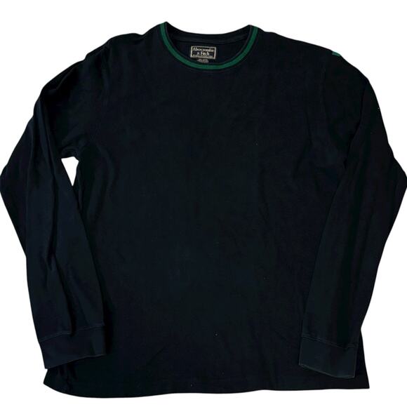 Vintage Abercrombie & Fitch Men's Navy Blue Green Trim XL Knit Cotton Crew Neck - Picture 2 of 6
